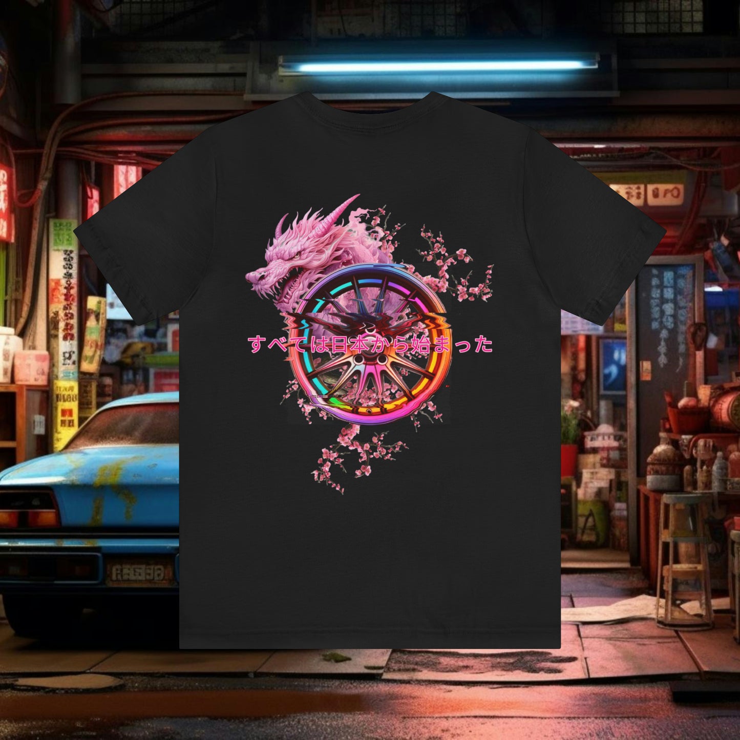 "Tout a commencé au Japon" T-Shirt Dragon Fleur de Cerisier